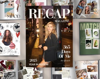 Jahresrückblick Magazin Canva 2025 Jahresrückblick Recap Journal Bearbeitbare Magazin Vorlage Fotocollage Memory Book