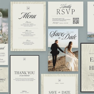 Wedding Invitation Template, Editable Stationery Suite Canva, RSVP Card, Menu, Save the Date Printable Set