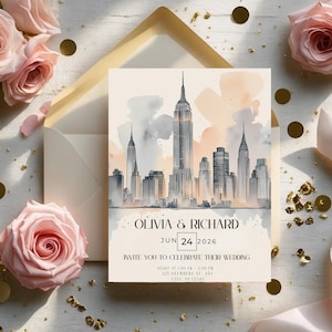 NEW YORK CITY Wedding Invitation Template Suite, New York Skyline Wedding Invitation, Nyc Skyline, Watercolor New York Empire State Set