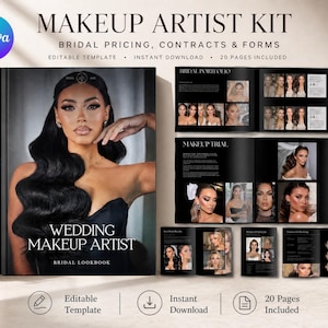 Kit per truccatori / Prezzi per spose, contratto e sistema di benvenuto per i clienti / Modello Canva per portfolio MUA
