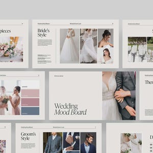 Plantilla de Canva para presentación de diapositivas de mood board para bodas: diseño de estética nupcial para organizadores de bodas y novias modernas, bienvenida de clientes o tablero de visión.