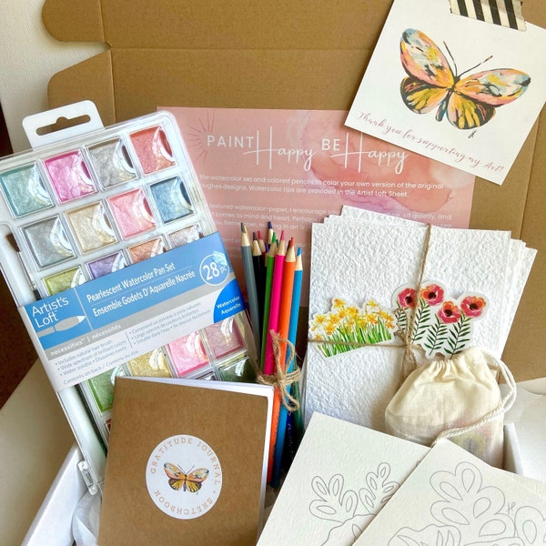 Mindfulness Floral Art Box! Watercolor Art. Gratitude practice. Summer Painting Practice. Craft kit for Adult and Teens. Healing Gift.
