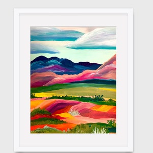 Western Landscape. Colorful Mountain Art. An Original Jen Hughes Painting. Vibrant Art Print. Elevate your walls with beautiful artwork.