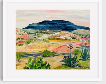 West Texas Western Landscape. Big Bend National Park. Colorful Landscape Art Print. Southwest Desert. National Park Print. Jen Hughes Art.