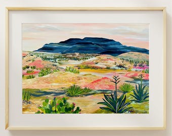 Lámina artística del paisaje del Parque Nacional Big Bend – Pintura de un paisaje del desierto de Texas