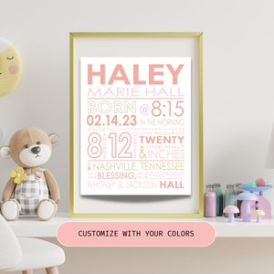 CUSTOM Baby Print! Birth Stats Print. Personalized gift for new mom. New baby gift. Wall Art. Jen Hughes Designs.