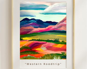 Paisaje del Oeste. Arte de montaña lleno de color. Obra original de StudioJenHughes.com