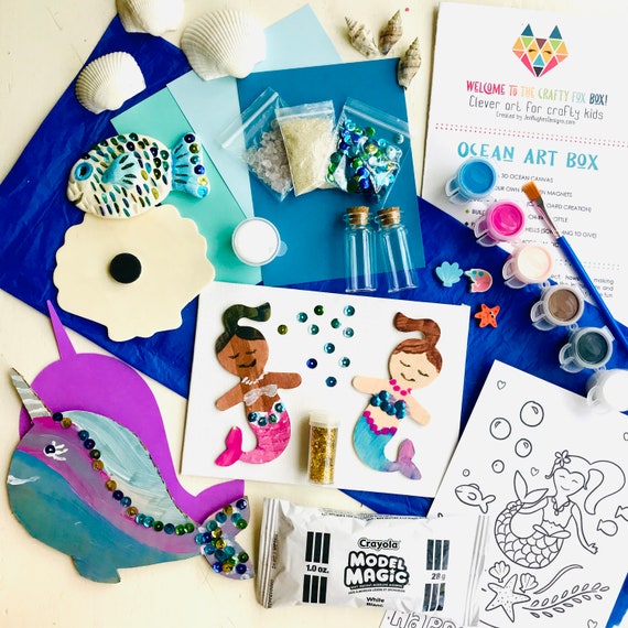 Mermaid Beach Art Box Craft Box. Arts and Crafts for Girls. 6 Art Projects  in Each Box. the Crafty Fox Box by Studio Jen Hughes. 