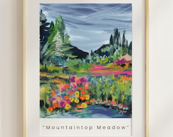 Pradera en la cima de la montaña. Lámina artística de flores del bosque. Obra original de StudioJenHughes.com