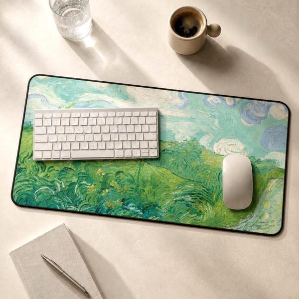 Van Gogh Desk Mat | Green Wheat Fields Mouse Pad | Large Desk Pad | Extended Mouse Pad | Art Desk Mat | Home Office Decor | Desk Setup