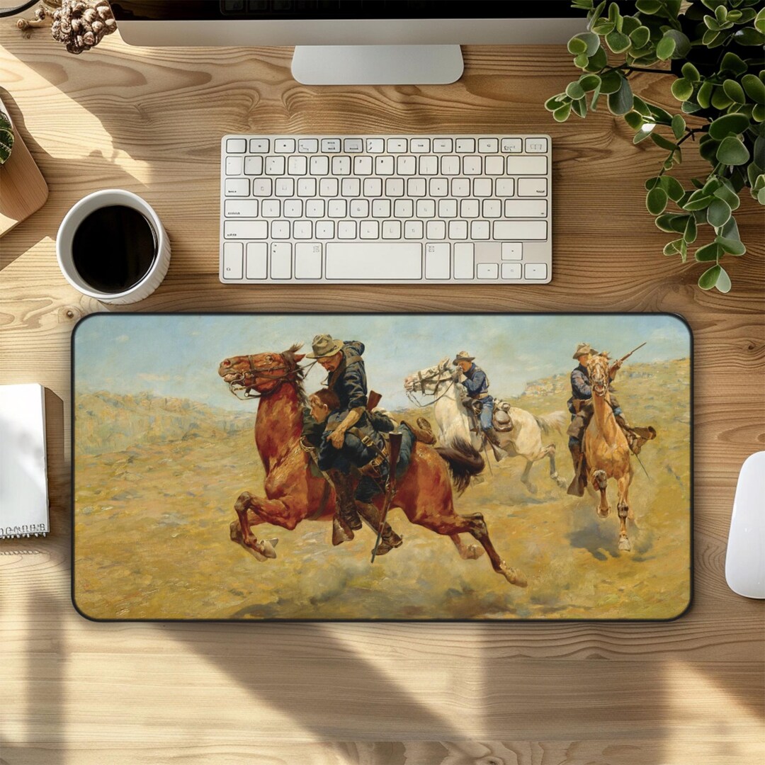 Western Cowboy Desk Mat, Horseback Battle Art Mouse Pad, Large Gaming ...