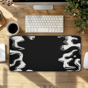 Silver Desk Mat | Black and White Mouse Pad | Futuristic Desk Mat | Minimalist Gaming Desk Mat | Metal Desk Mat | Goth Desk Mat