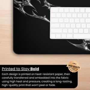 Gaming Desk Mat | Black Chrome Mat | Abstract Gaming Mouse Pad | Dark Aesthetic Desk Pad | Futuristic Desk Mat | Silver Chrome Office Decor image 7