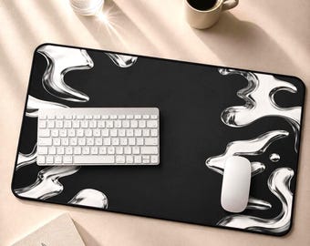 Silver Desk Mat | Black and White Mouse Pad | Futuristic Desk Mat | Minimalist Gaming Desk Mat | Metal Desk Mat | Goth Desk Mat