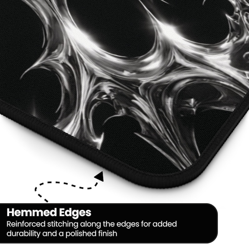 Gaming Desk Mat | Black Chrome Mat | Abstract Gaming Mouse Pad | Dark Aesthetic Desk Pad | Futuristic Desk Mat | Silver Chrome Office Decor image 5