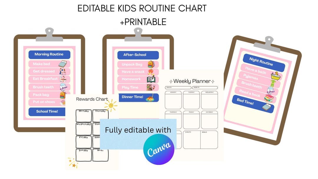 Editable Kids Routine Chart / Printable Morning & Bedtime Visual ...