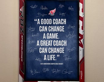 Hockey Coach Gift – Broken Hockey Stick Frame, Team Signed Print