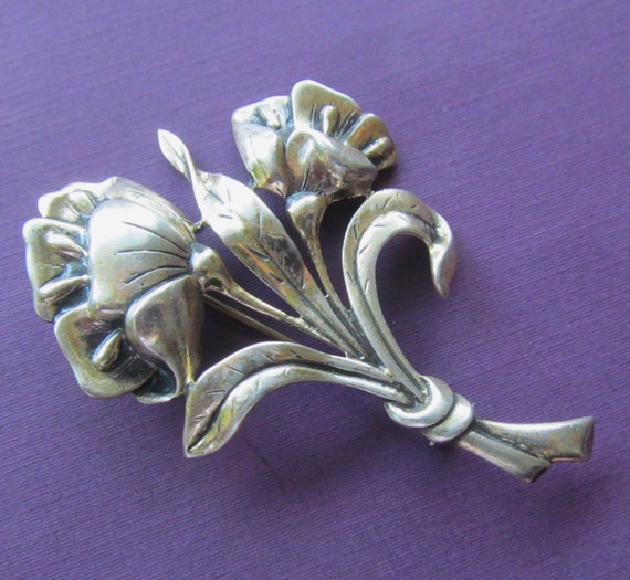 Antique Danecraft Solid Sterling Silver Flower Br… - image 4