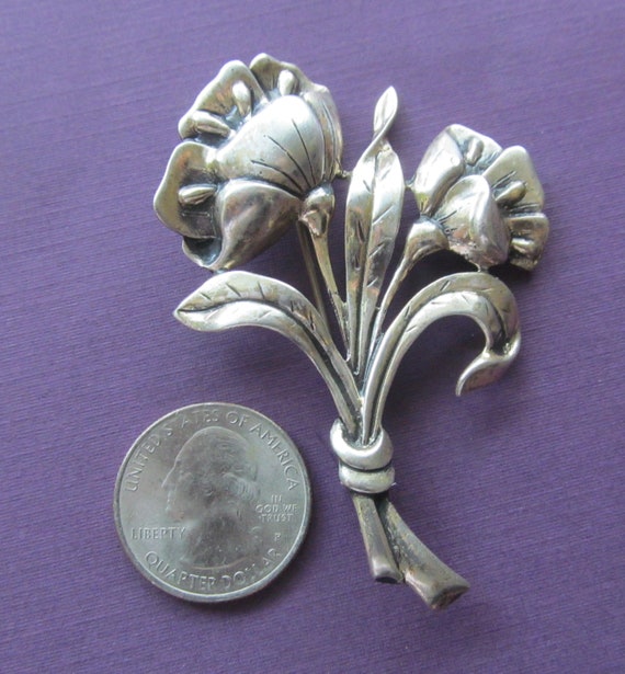 Antique Danecraft Solid Sterling Silver Flower Br… - image 3