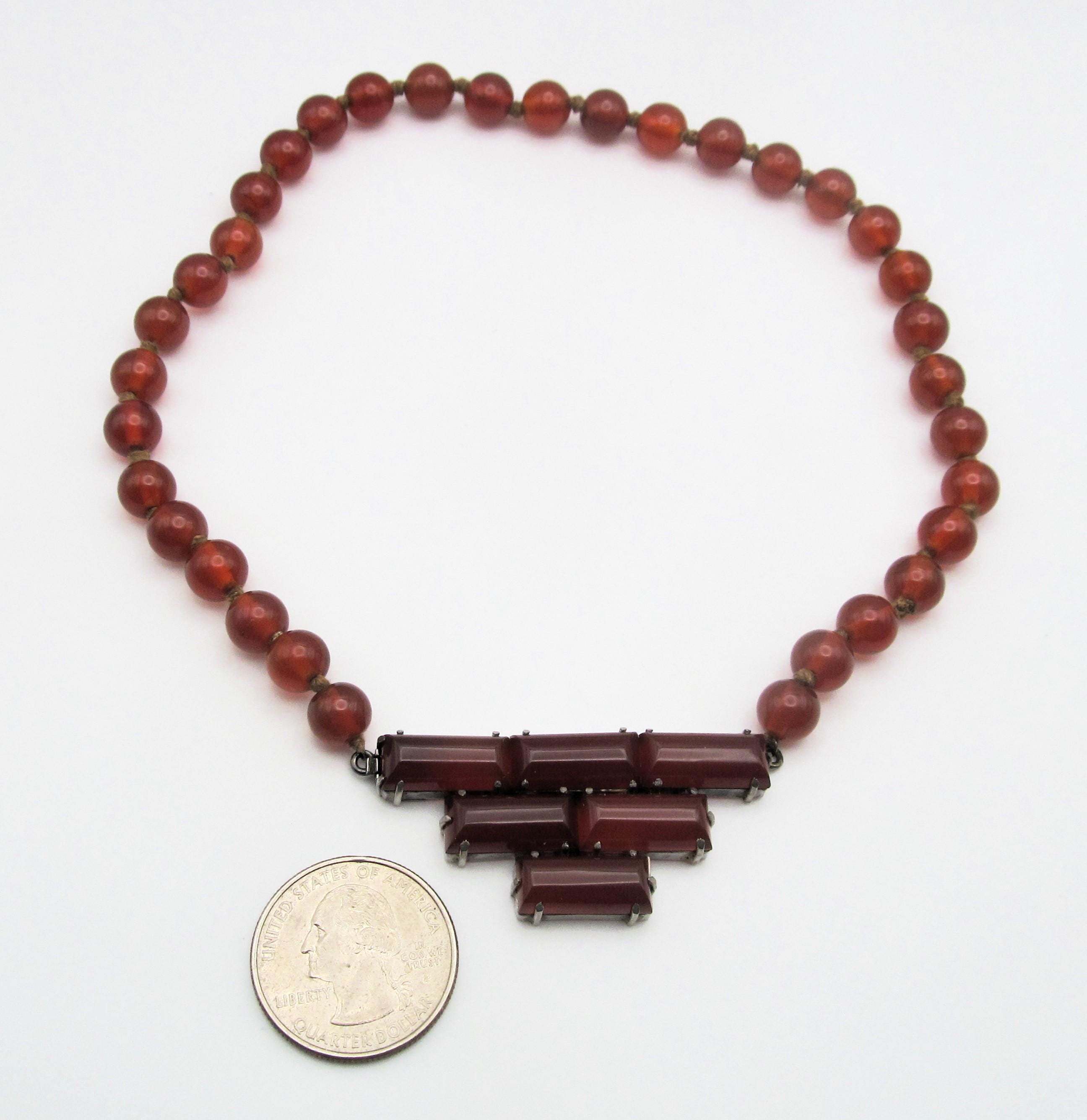 Art Deco Sterling Carnelian Marcasite Antique Choker Necklace Germany ...