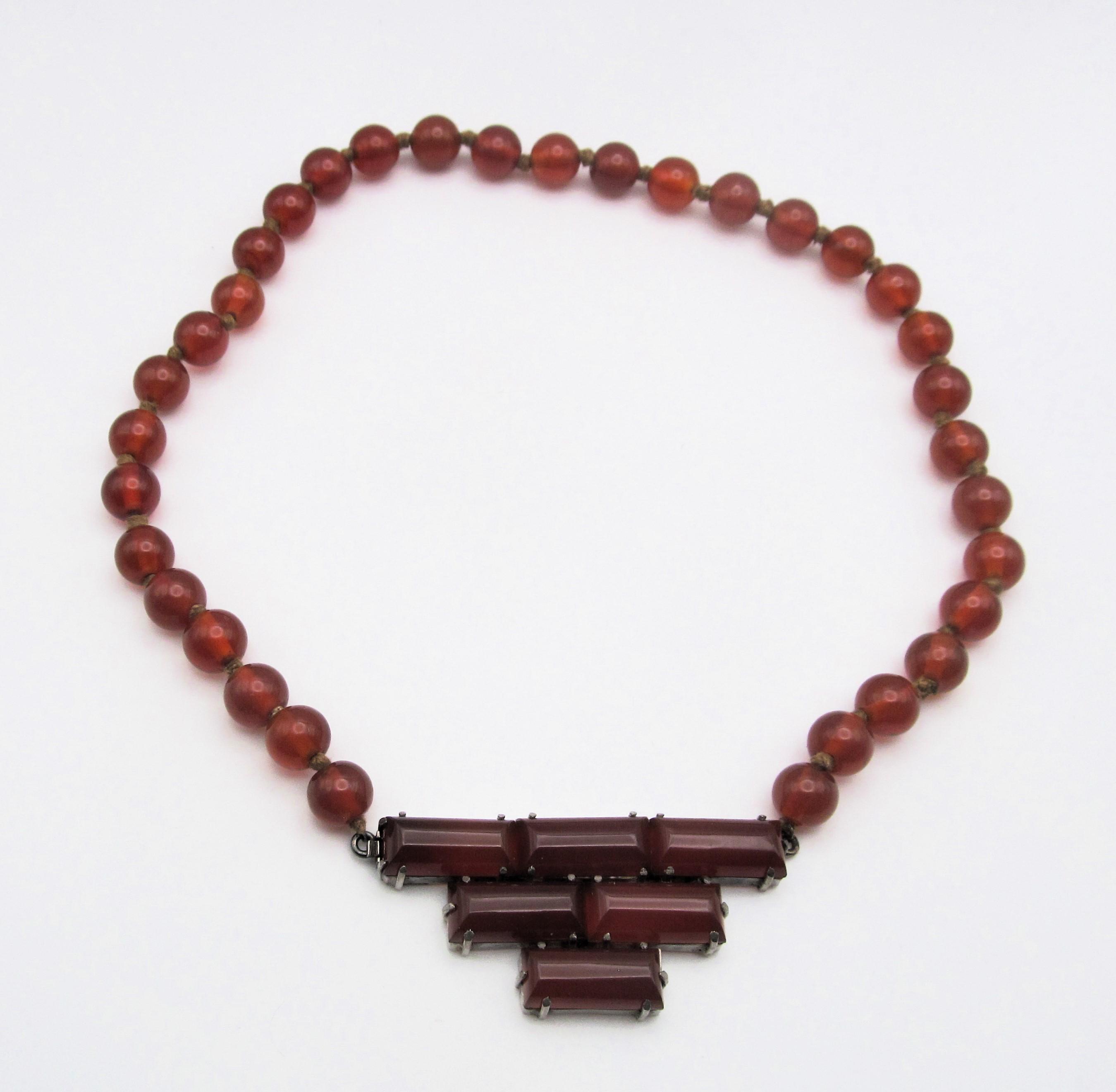 Art Deco Sterling Carnelian Marcasite Antique Choker Necklace Germany ...