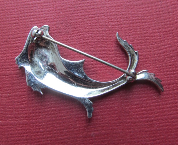 Sterling Enamel Vintage Fish Brooch Marcasite Pin… - image 4