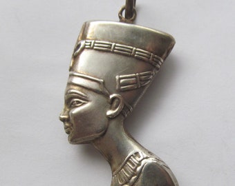 Vintage Egypt Silver Queen Nefertiti Pendant Egyptian Hallmark