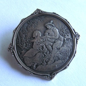 Antique French Romantic Etched Brooch Jewelry
