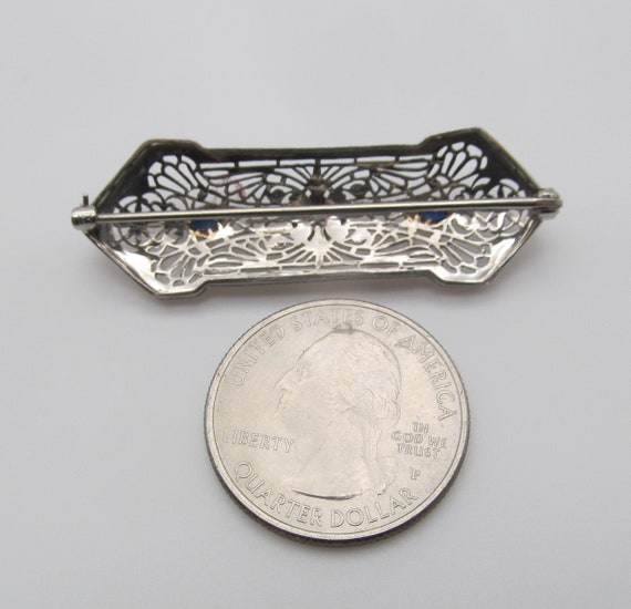 Art Deco 10 Karat White Gold Filigree Brooch Anti… - image 8