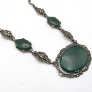 Collier Ancien En Métal Argenté Avec Marcassites – Style Art Déco / Moderniste – Lavallière – Vintage