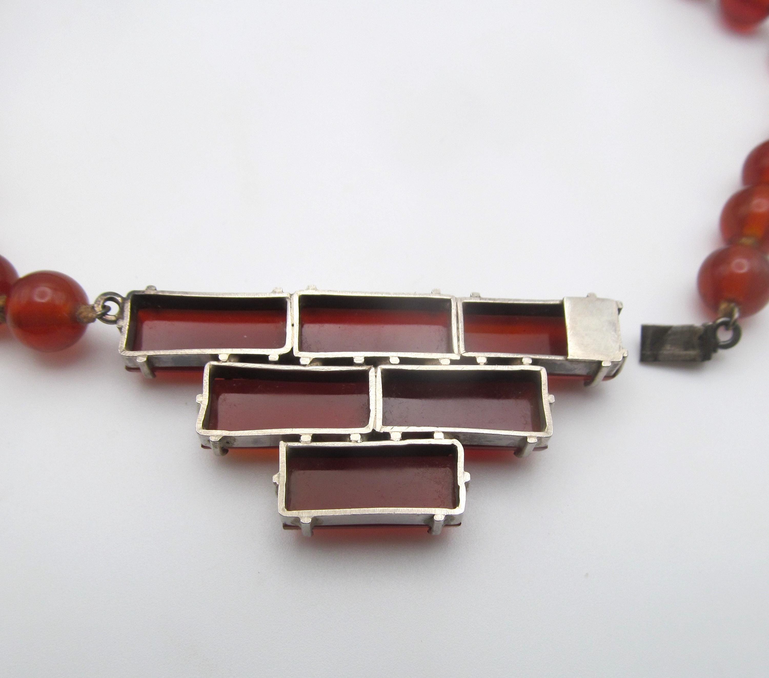 Art Deco Sterling Carnelian Marcasite Antique Choker Necklace Germany ...