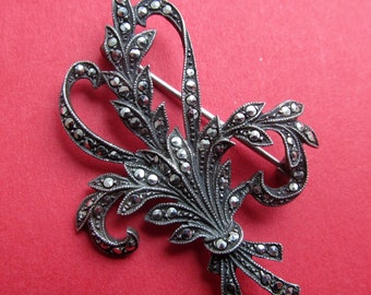 Broche Vintage Argent Et Marcassite – Allemagne Début XXe – Occasion Bon état