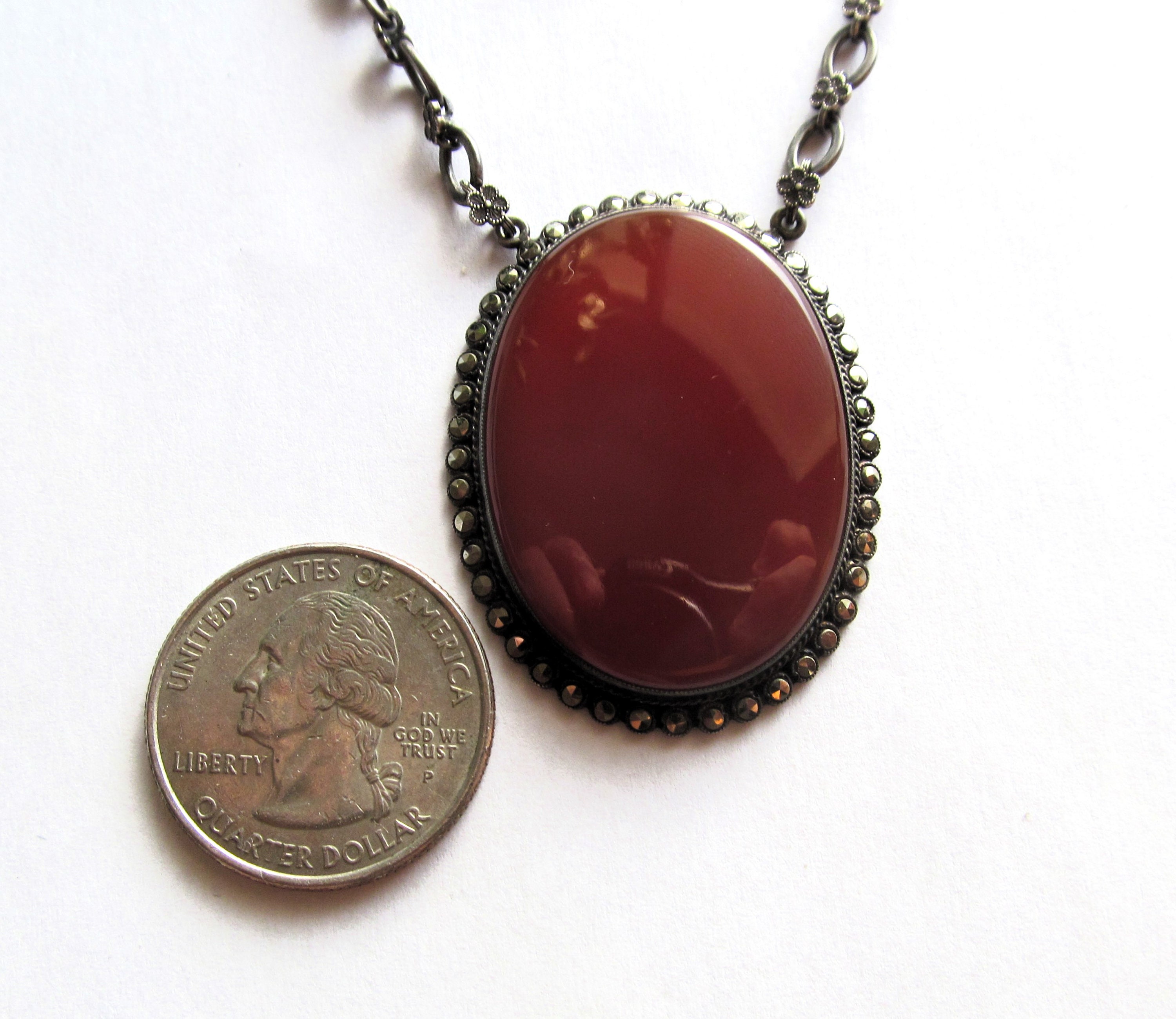 Sterling Silver Carnelian Art Deco Choker Necklace Marcasite Antique ...