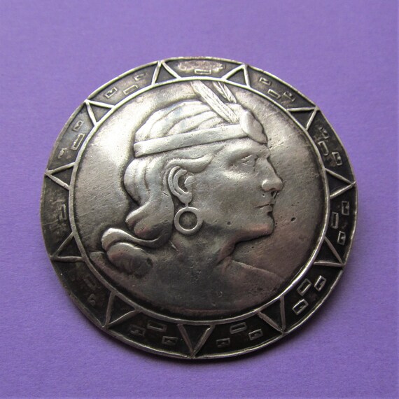 Antique 900 Silver Industria Peruana Indian Brooch