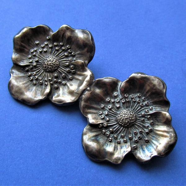 Unger Brothers Antique Sterling Silver Double Poppy Art Nouveau Flower Brooch Pin
