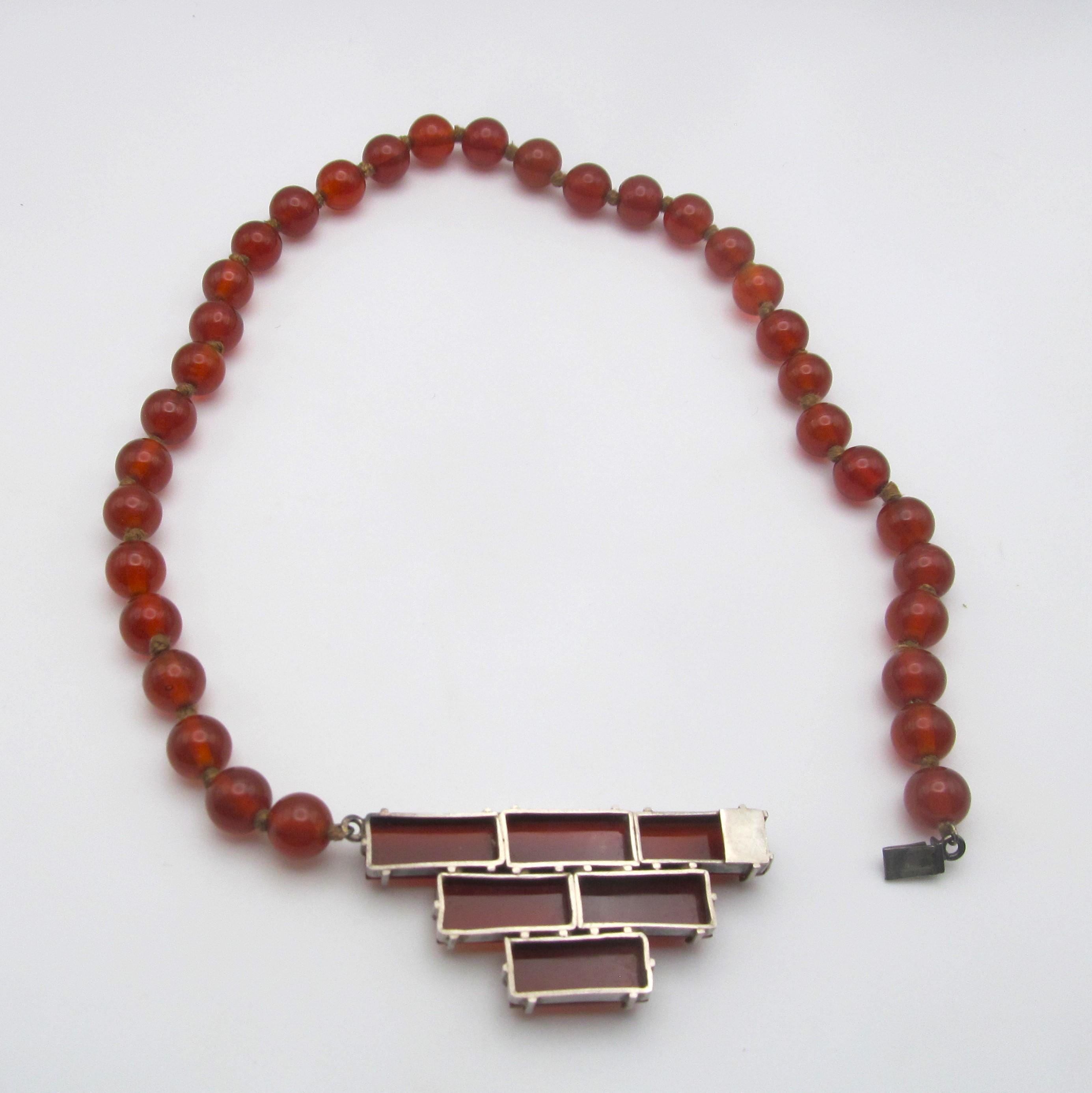 Art Deco Sterling Carnelian Marcasite Antique Choker Necklace Germany ...