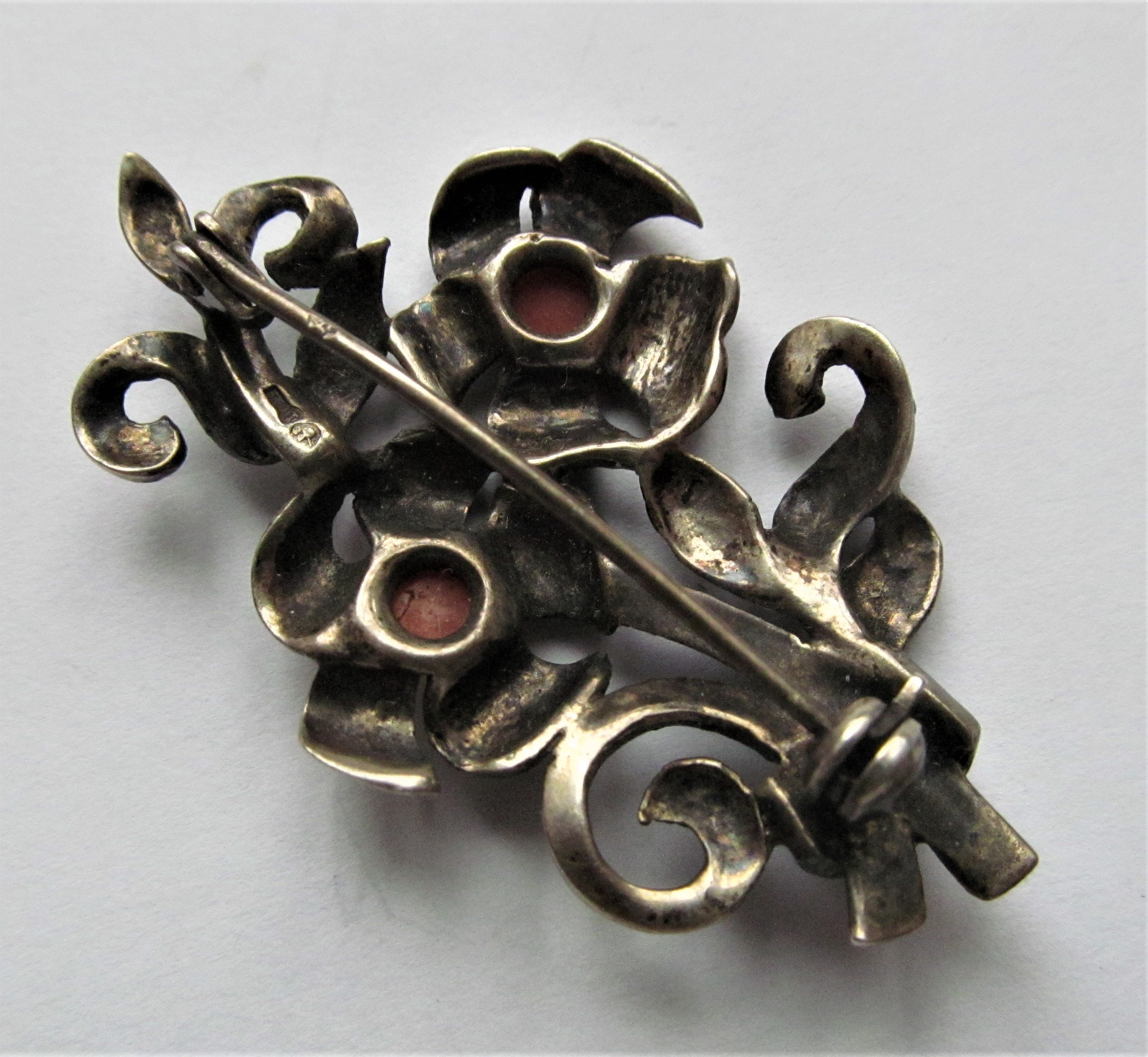 Broche Florale Ancienne En Argent 835 Et Marcassites - Occasion