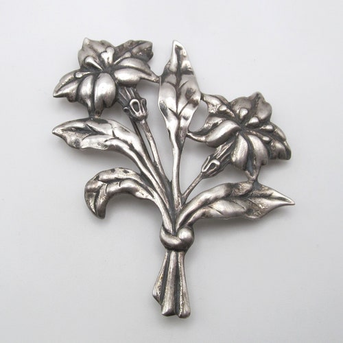 Antique Danecraft Solid Sterling Silver Flower Brooch buying Art Deco Pin Jewelry