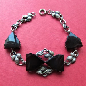 Art Deco Sterling Silver Black Onyx Antique Bracelet Circa 1920