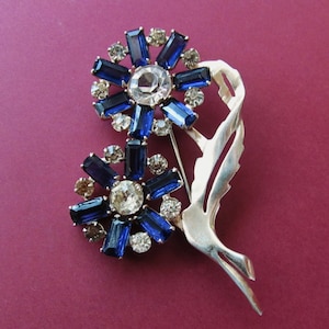 Antique Sterling Silver And Rhinestone Flower Brooch Circa 1940 Art Deco Pin Jewelry