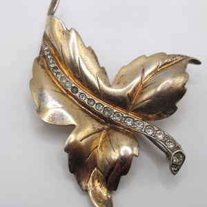 Antique Sterling By Glamour Rhinestone Leaf Brooch Art Deco Pin Jewelry Circa 1940