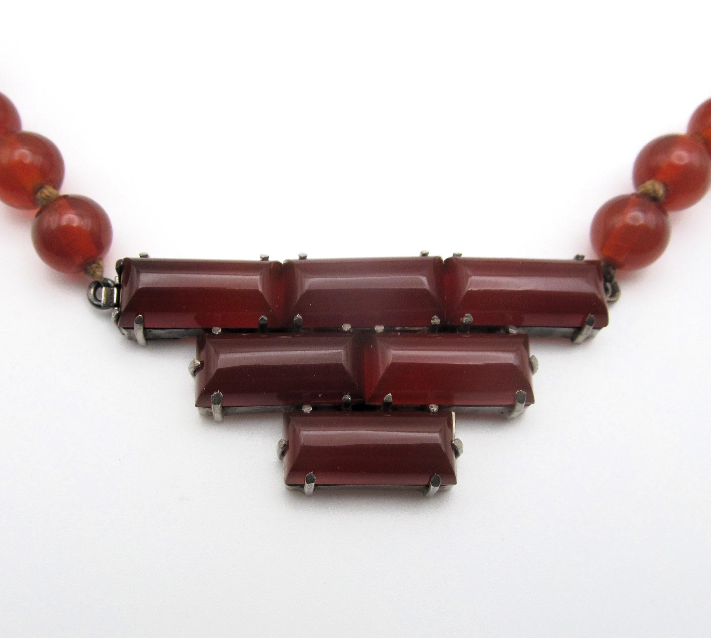 Art Deco Sterling Carnelian Marcasite Antique Choker Necklace Germany ...