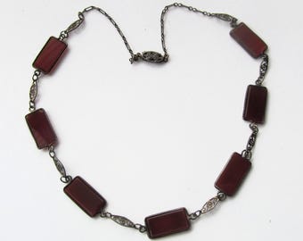 Sterling Silver Carnelian Art Deco Choker Necklace Marcasite Antique ...