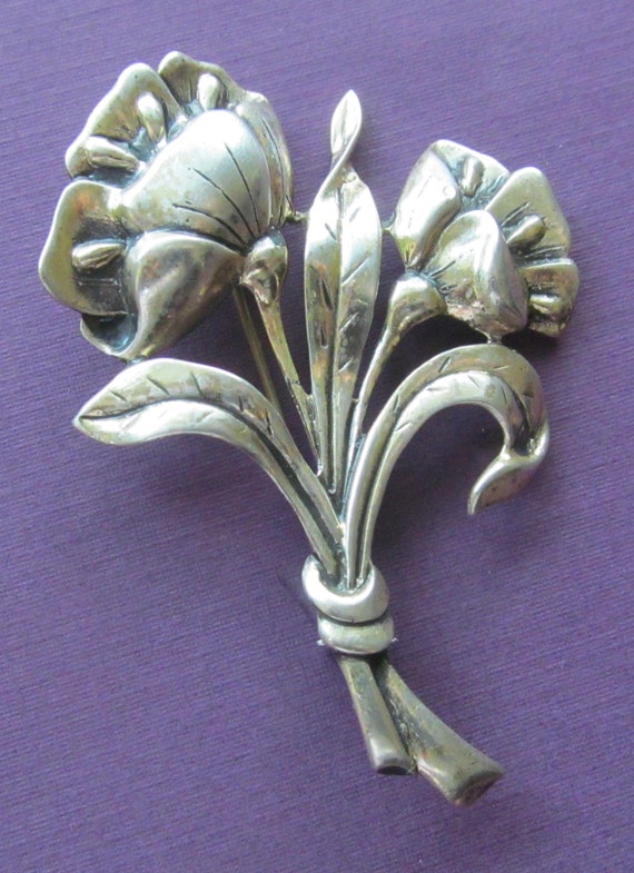 Antique Danecraft Solid Sterling Silver Flower Br… - image 2