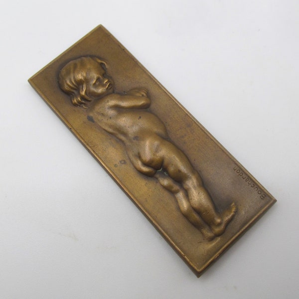 Antieke Franse Bronzen Baby Art Medal door Bouchardon Kind Circa 1910 SS536