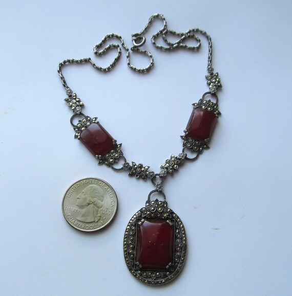 Art Deco Sterling Silver Carnelian Marcasite Jewelry … - Gem