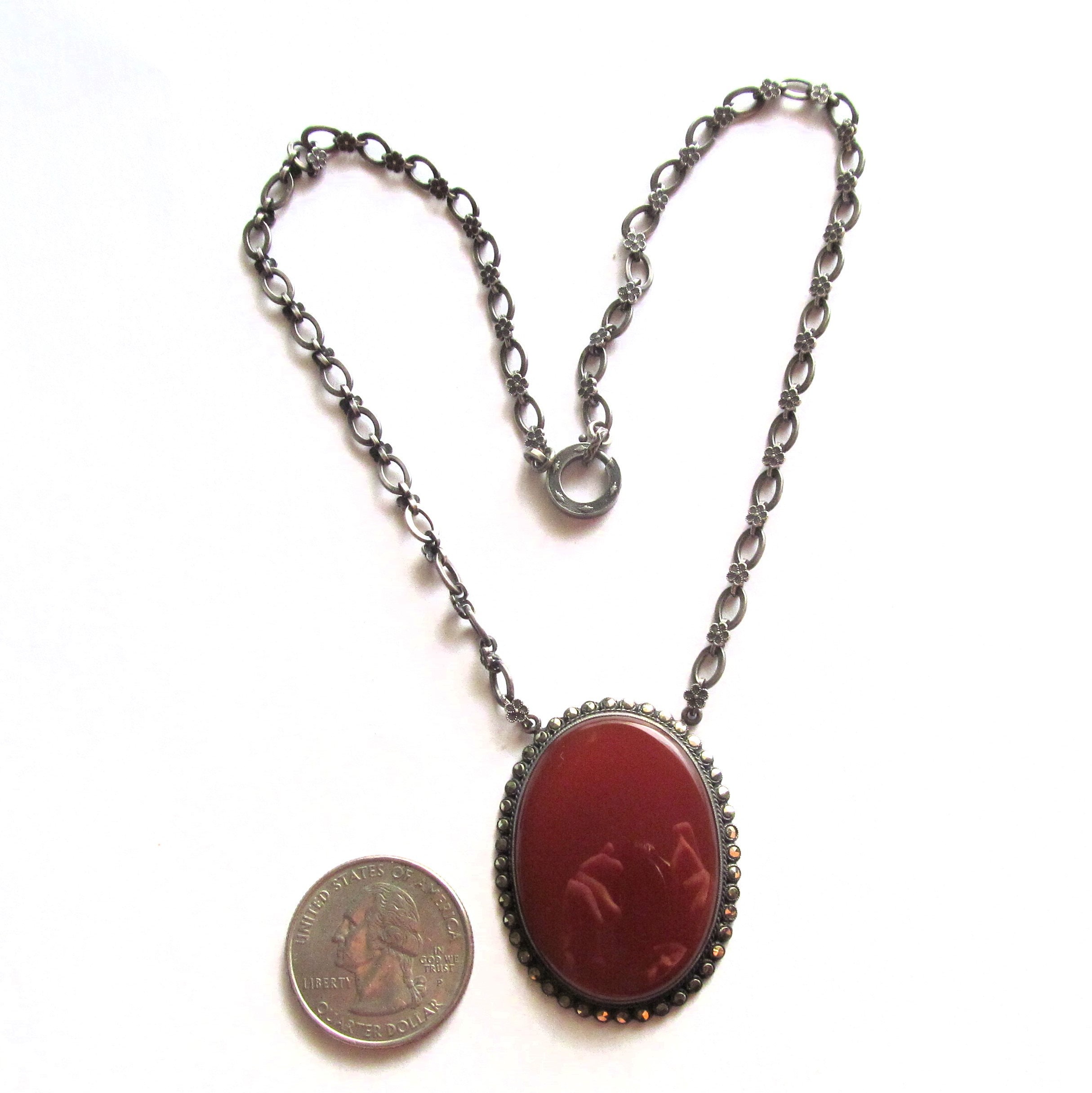 Sterling Silver Carnelian Art Deco Choker Necklace Marcasite Antique ...