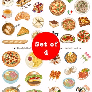 Sticker Set of 4 – International Food Sticker, Bullet Journal Sticker, Planner Sticker, Scrapbook Sticker, Cute Food Sticker, BuJo Sticker