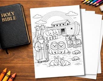 Disegno da colorare dell'Arca di Noè / Foglio da colorare con una storia biblica / Attività per la scuola domenicale per bambini
