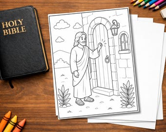 Jesus Knocking at the Door Coloring Page | Printable Christian Coloring Page for Kids | Bible Activity